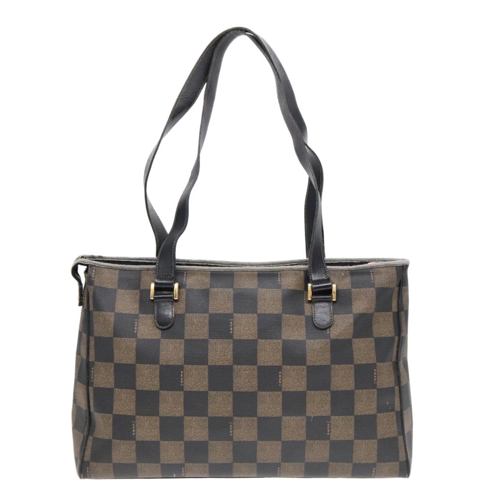 FENDI Pecan Canvas Tote Bag Brown Black gold93517