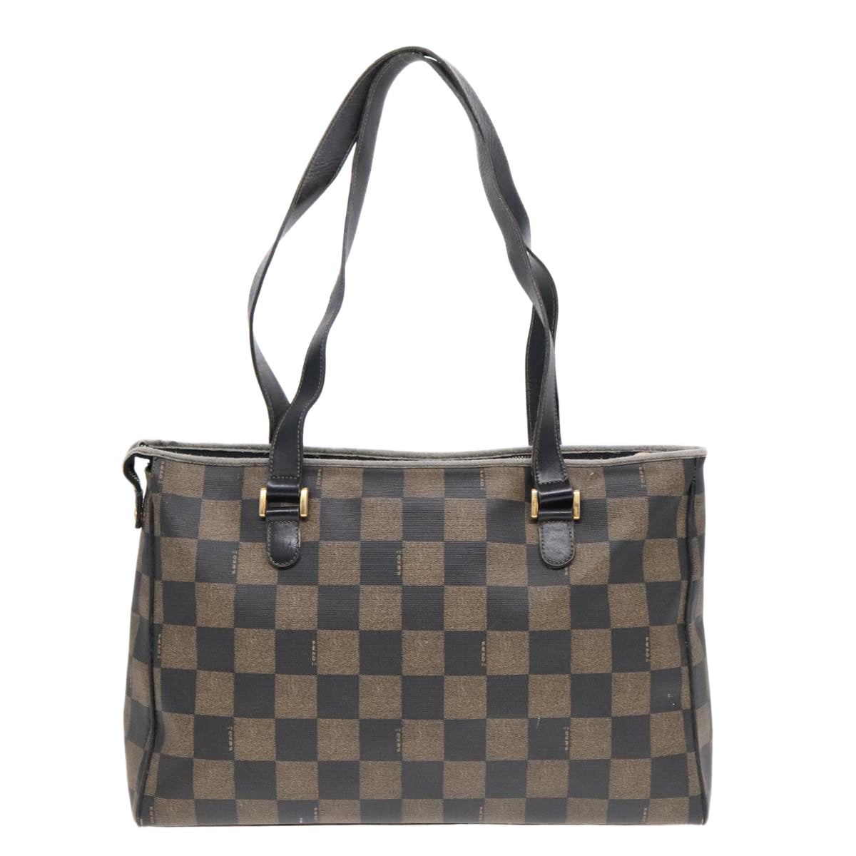 FENDI Pecan Canvas Tote Bag Brown Black gold93517