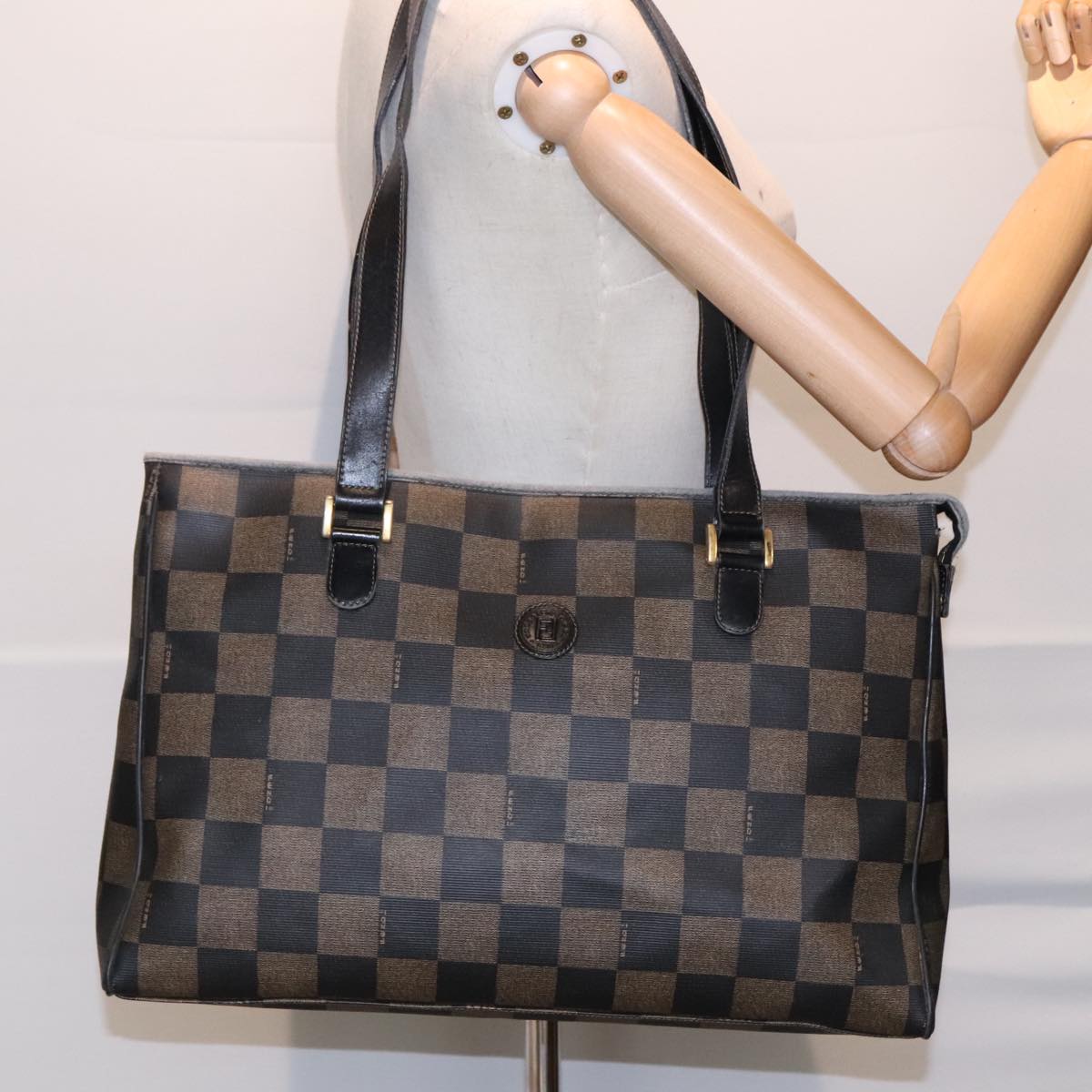 FENDI Pecan Canvas Tote Bag Brown Black gold93517