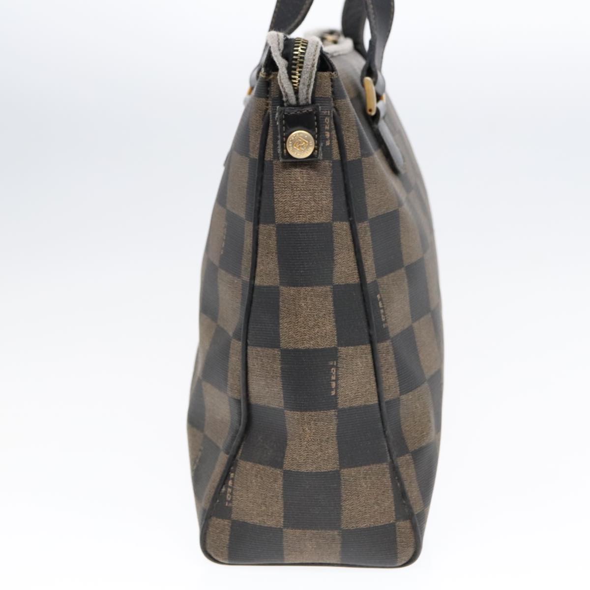 FENDI Pecan Canvas Tote Bag Brown Black gold93517