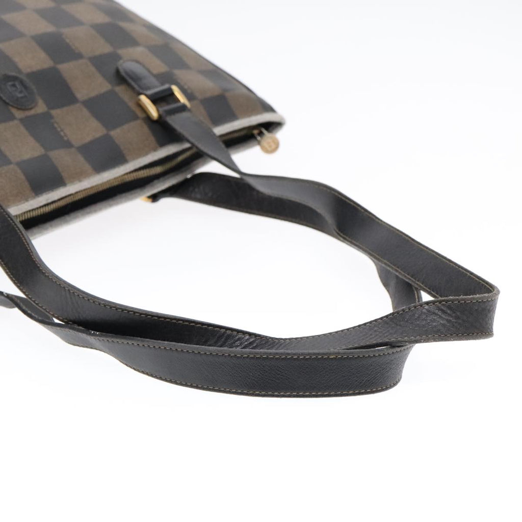 FENDI Pecan Canvas Tote Bag Brown Black gold93517