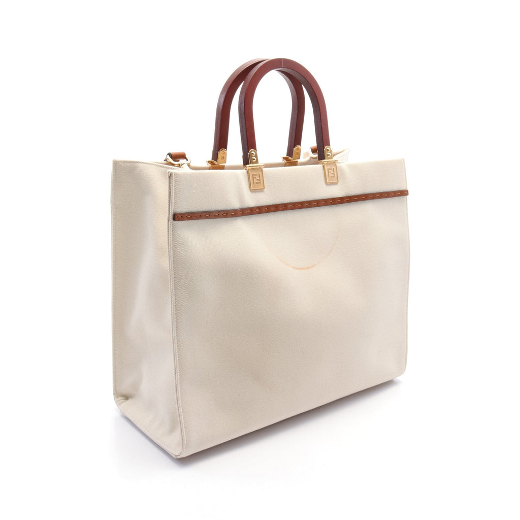 FENDI SUNSHINE MEDIUM Sunshine Medium Handbag Tote bag Canvas Leather Ivory Brown 2WAY