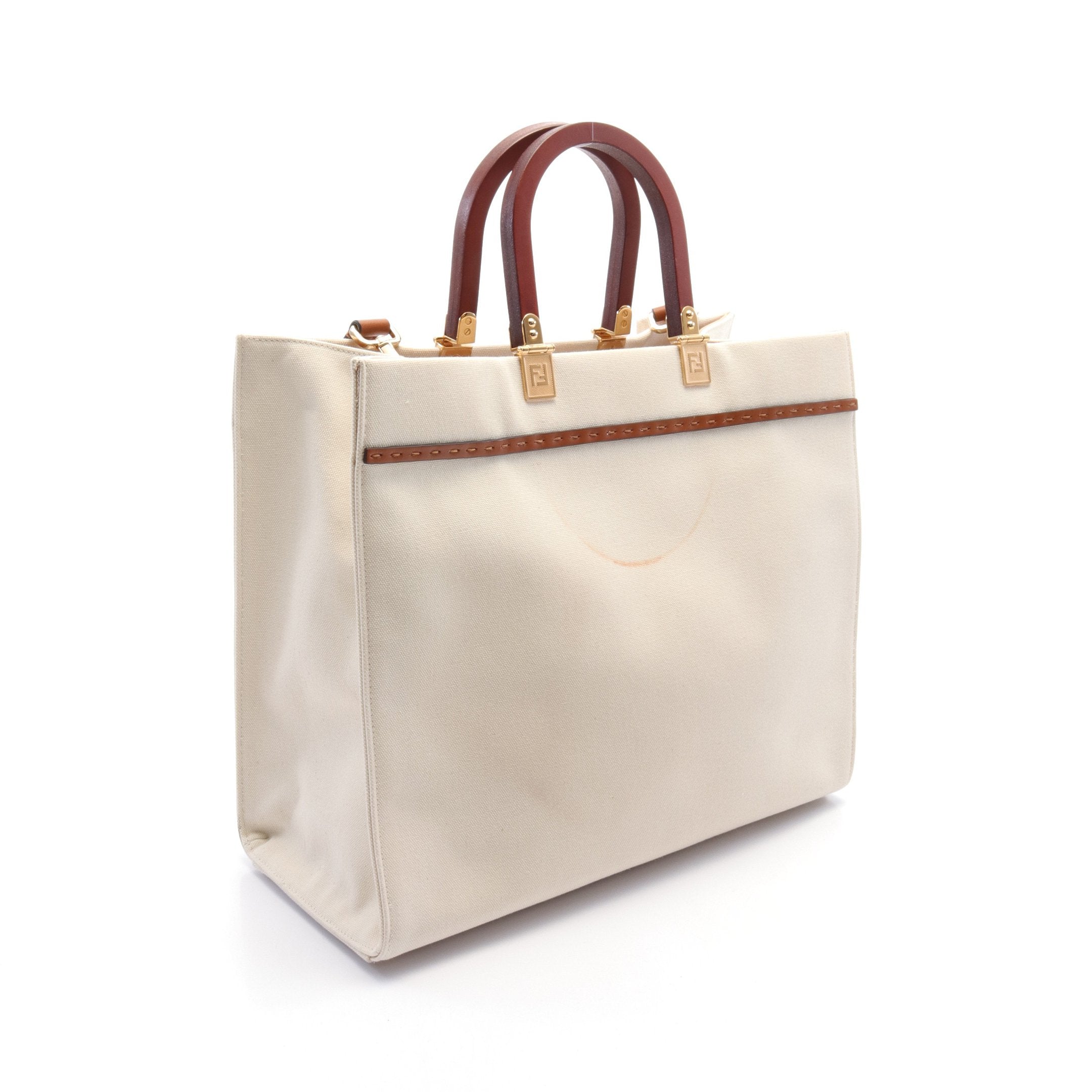 FENDI SUNSHINE MEDIUM Sunshine Medium Handbag Tote bag Canvas Leather Ivory Brown 2WAY