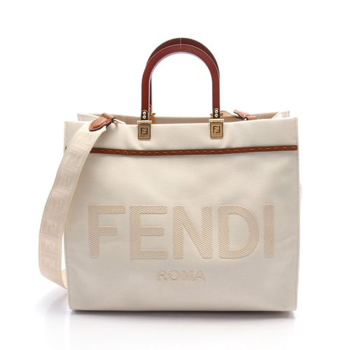 FENDI SUNSHINE MEDIUM Sunshine Medium Handbag Tote bag Canvas Leather Ivory Brown 2WAY