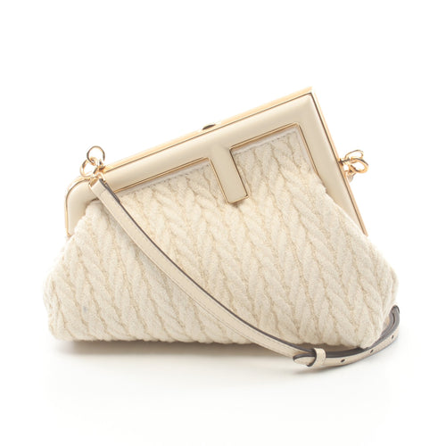 FENDI First Small Clutch bag Shoulder bag Fabric Leather Off white