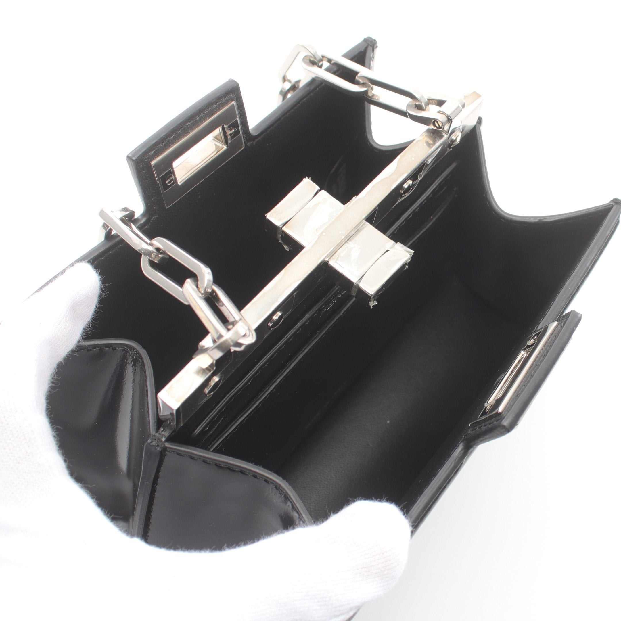 FENDI Peekaboo Cut Mini Chain shoulder bag Leather Black