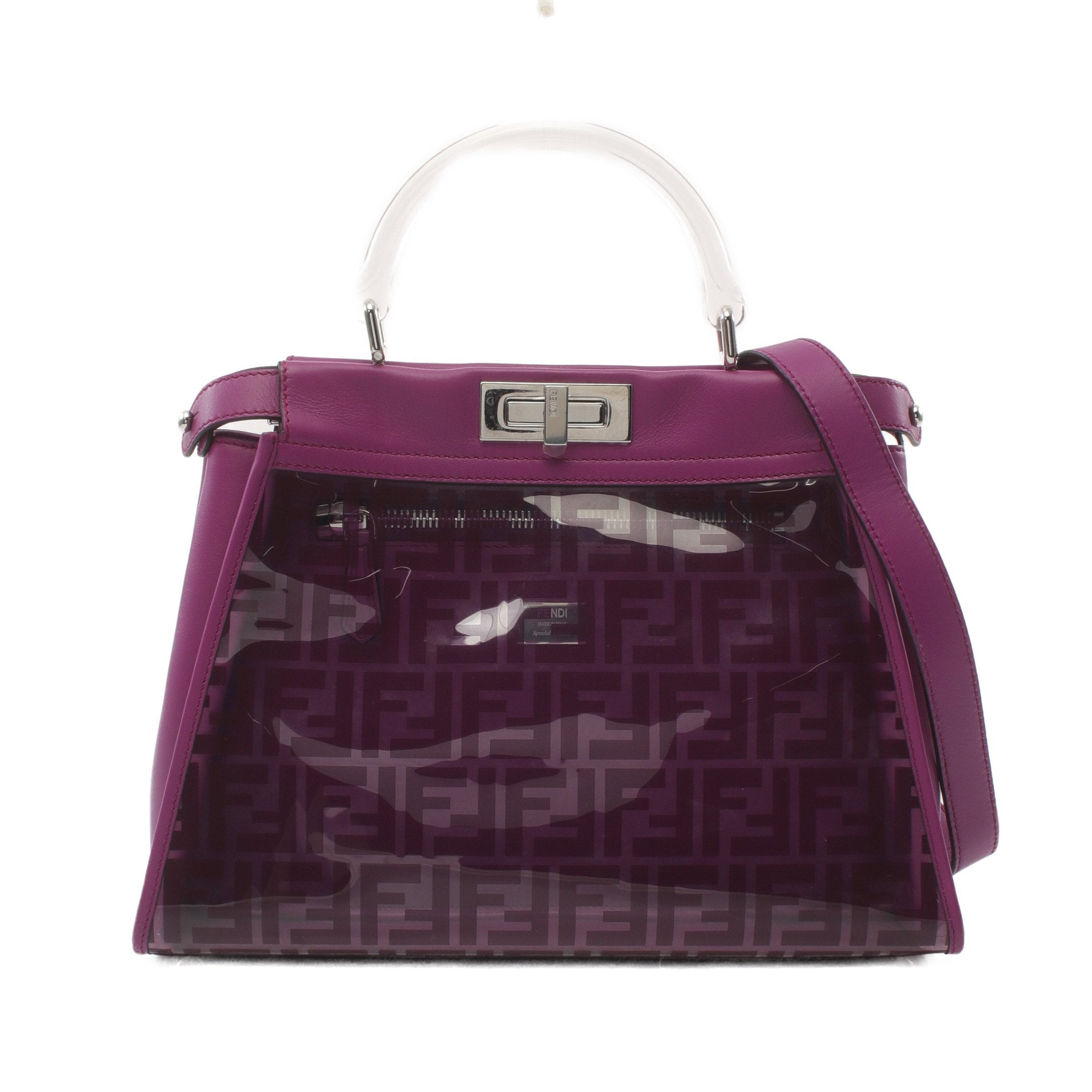 FENDI Peekaboo Regular Selleria Handbag Vinyl Leather Purple Skeleton 2WAY