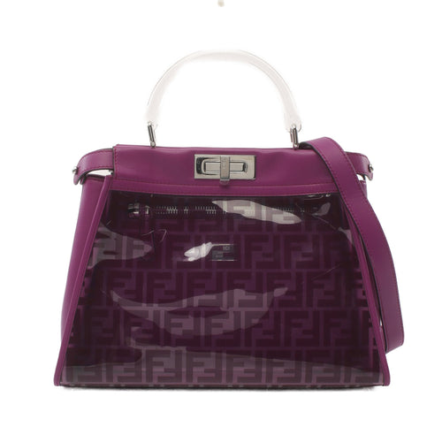FENDI Peekaboo Regular Selleria Handbag Vinyl Leather Purple Skeleton 2WAY