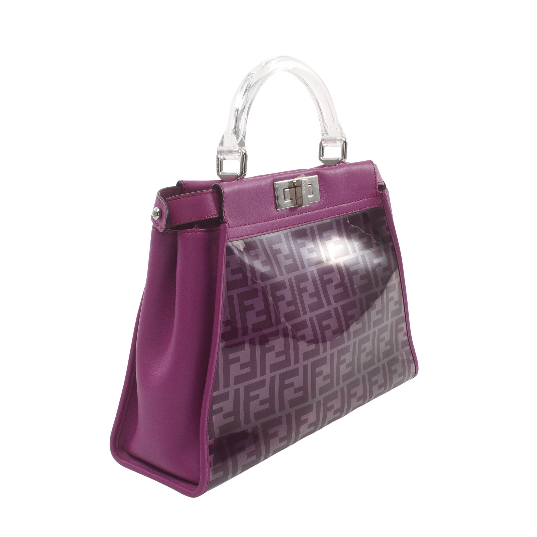 FENDI Peekaboo Regular Selleria Handbag Vinyl Leather Purple Skeleton 2WAY