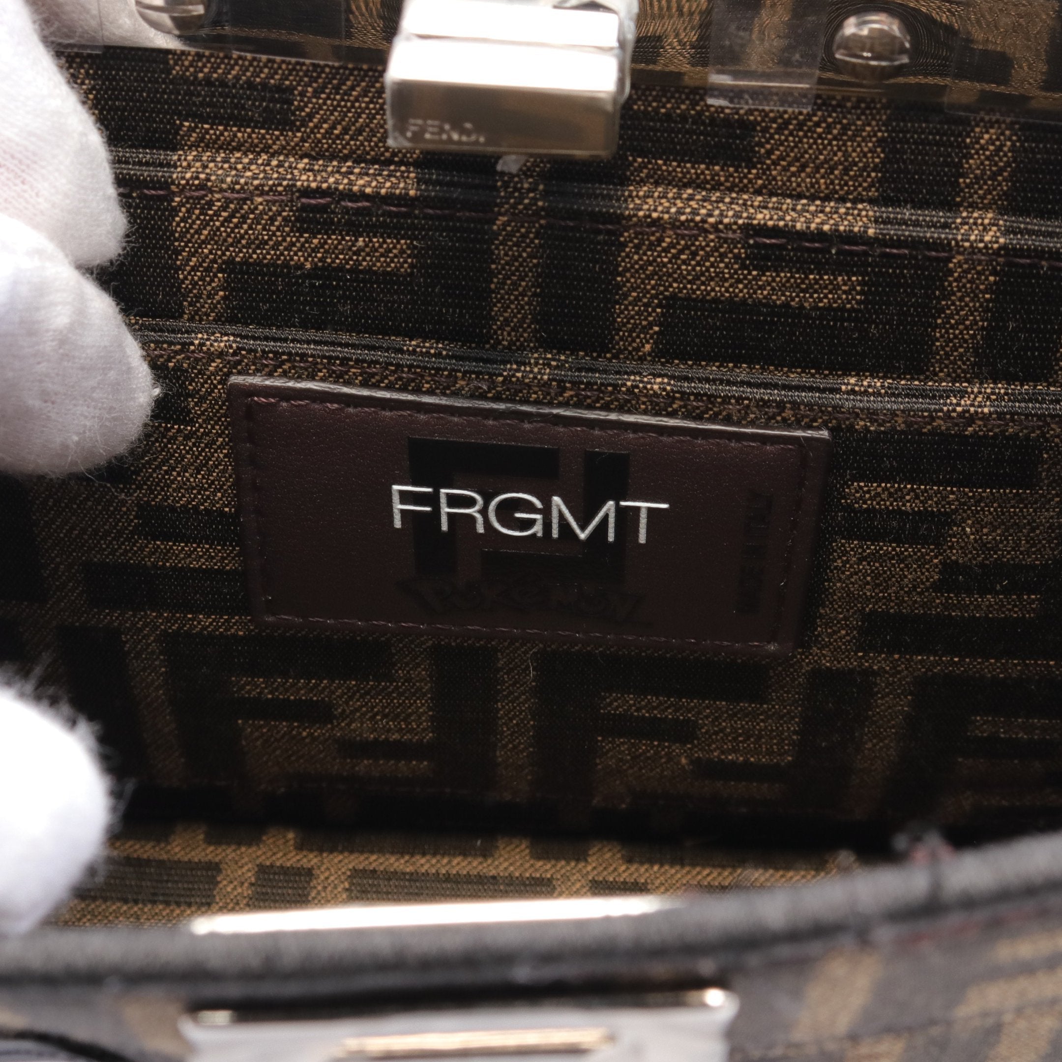 FENDI FENDI * FRGMT * POKEMON Peekaboo ISeeU Petit Zucca Miniryu Handbag Canvas Leather Brown Multicolor 2WAY