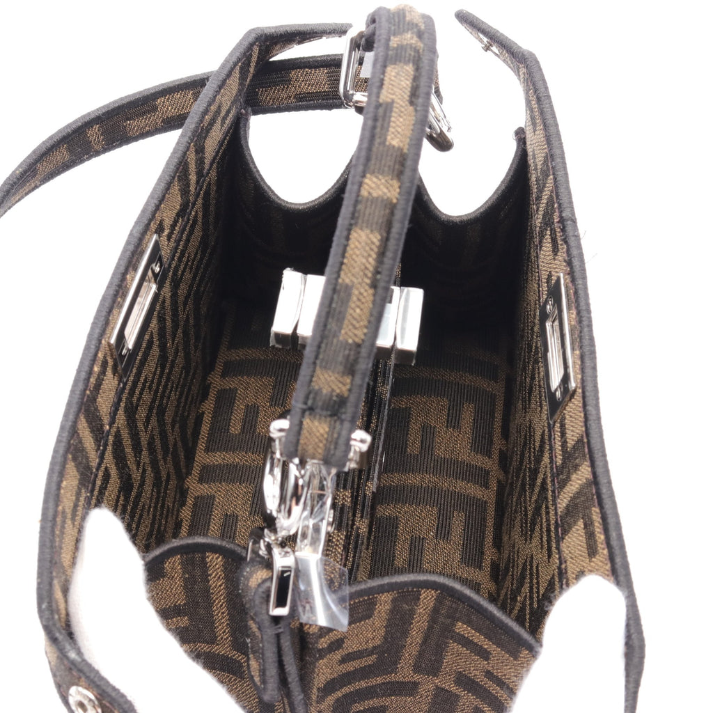 FENDI FENDI * FRGMT * POKEMON Peekaboo ISeeU Petit Zucca Miniryu Handbag Canvas Leather Brown Multicolor 2WAY