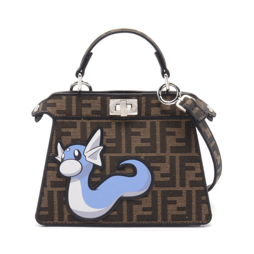 FENDI FENDI * FRGMT * POKEMON Peekaboo ISeeU Petit Zucca Miniryu Handbag Canvas Leather Brown Multicolor 2WAY