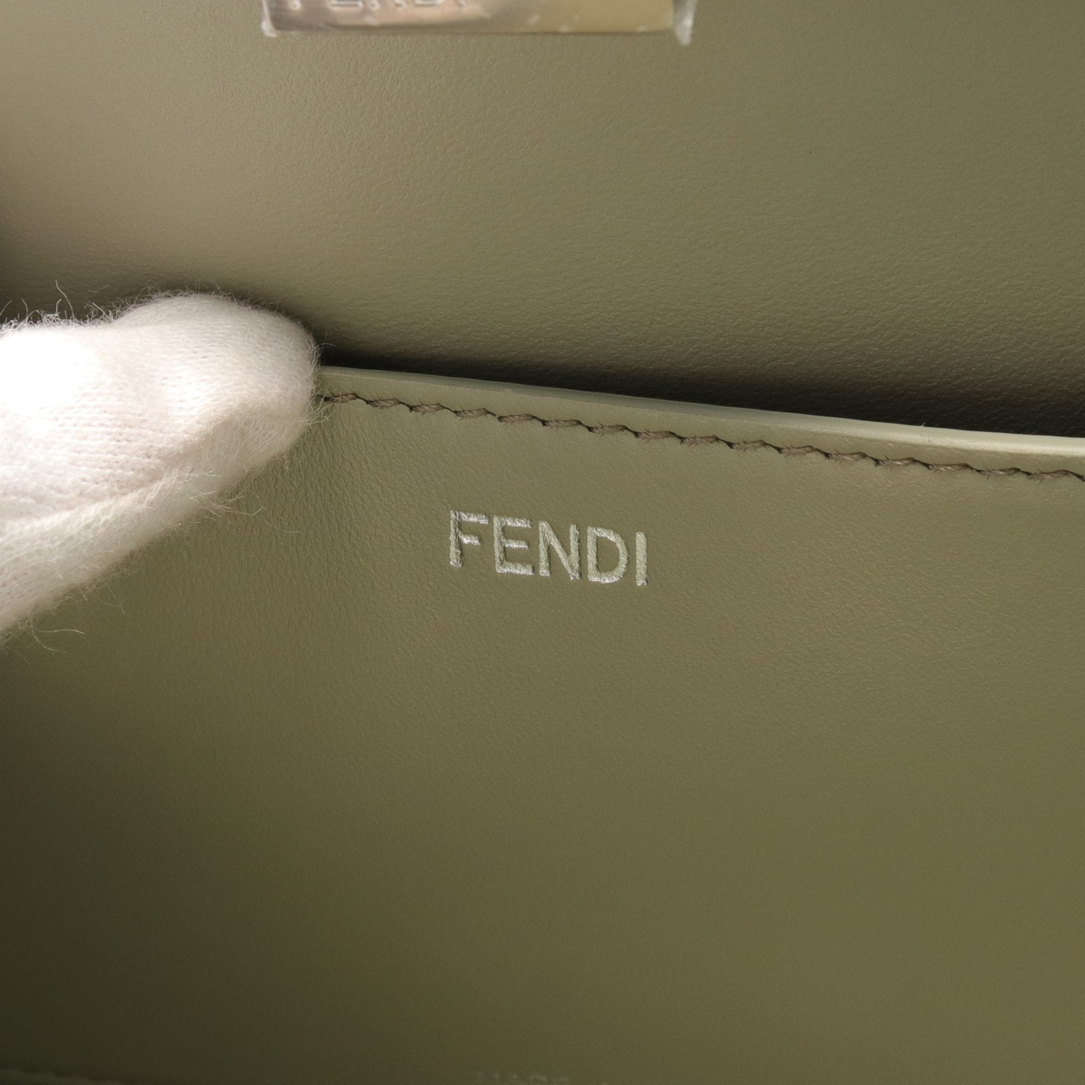 FENDI Peekaboo Cut Medium Chain shoulder bag Leather Light green