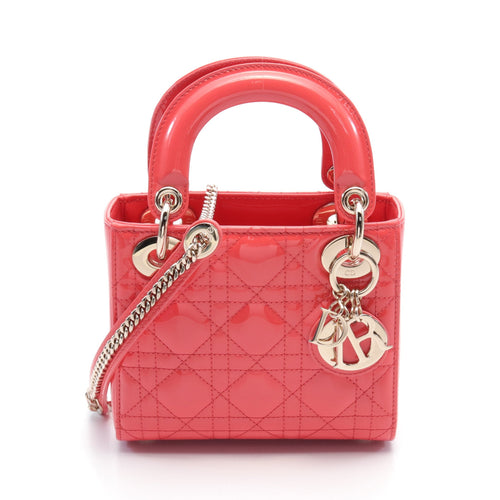 Dior Lady dior Mini Canage Handbag Patent leather Pink red