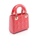 Dior Lady dior Mini Canage Handbag Patent leather Pink red