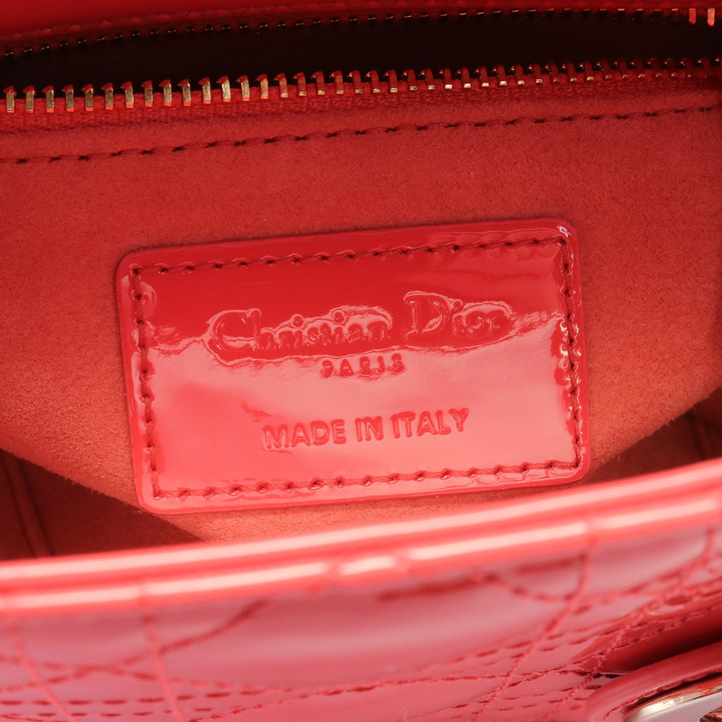 Dior Lady dior Mini Canage Handbag Patent leather Pink red