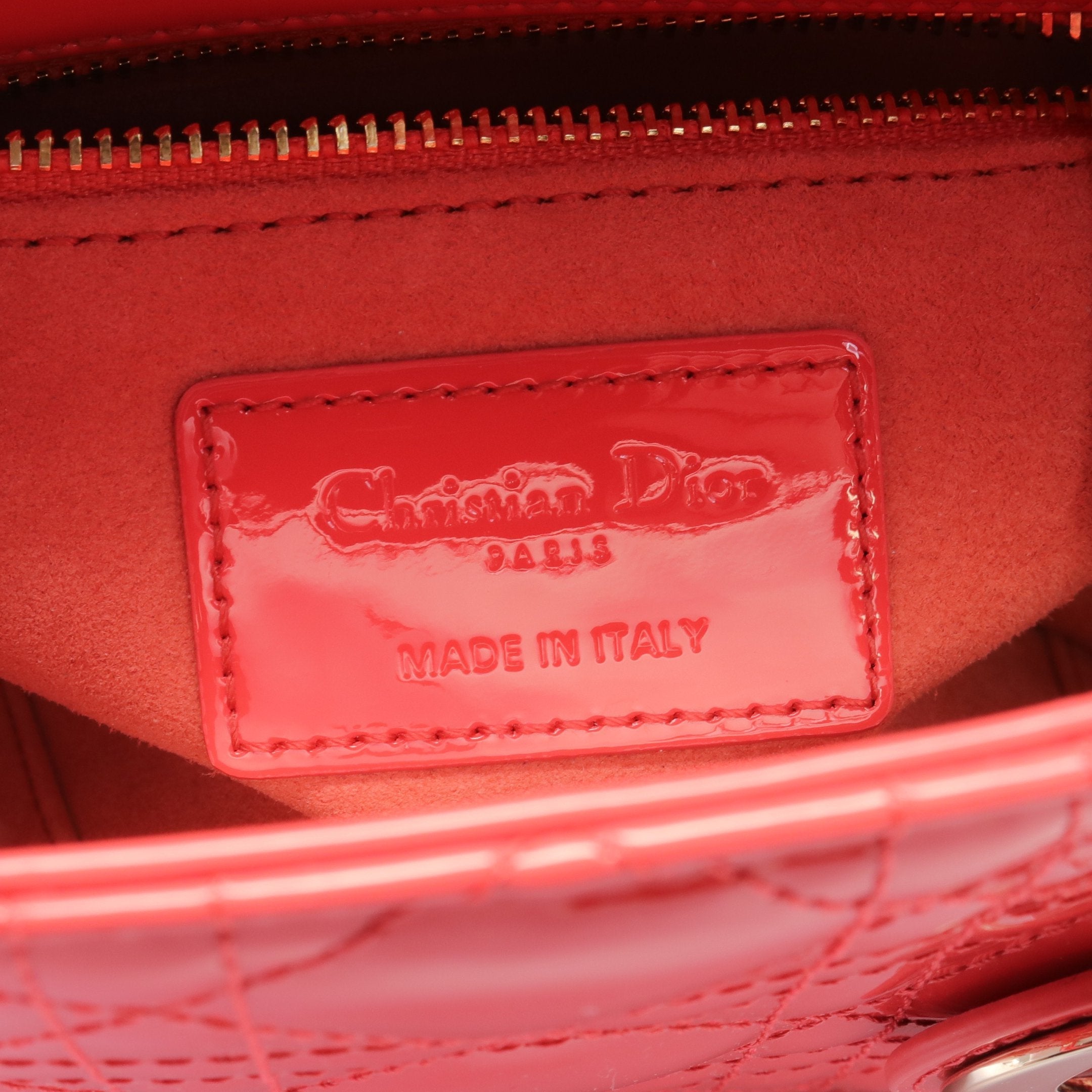 Dior Lady dior Mini Canage Handbag Patent leather Pink red