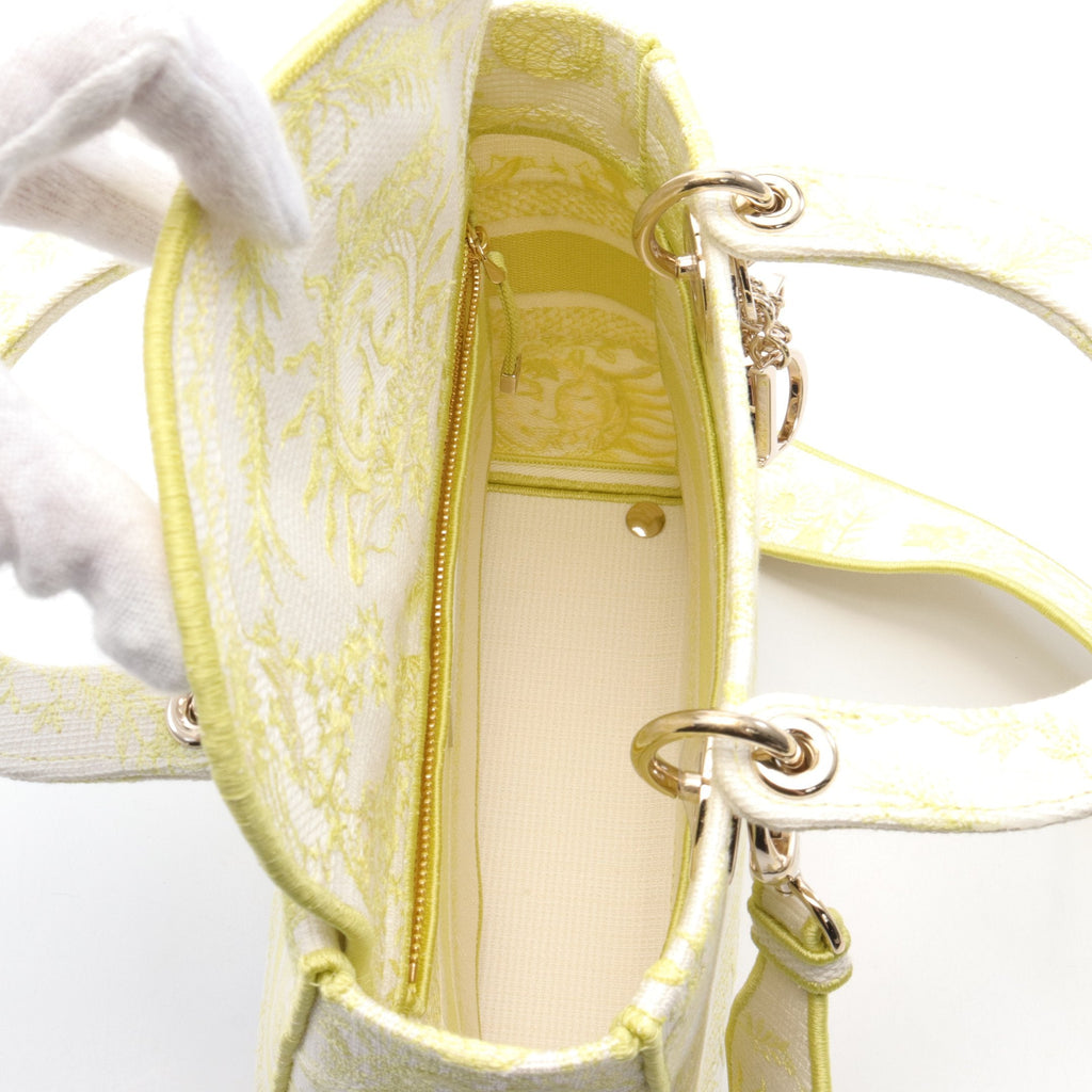 Dior LADY D-LITE Medium Handbag Canvas Yellow White 2WAY