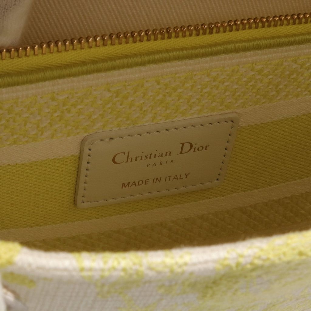 Dior LADY D-LITE Medium Handbag Canvas Yellow White 2WAY