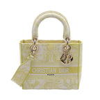 Dior LADY D-LITE Medium Handbag Canvas Yellow White 2WAY