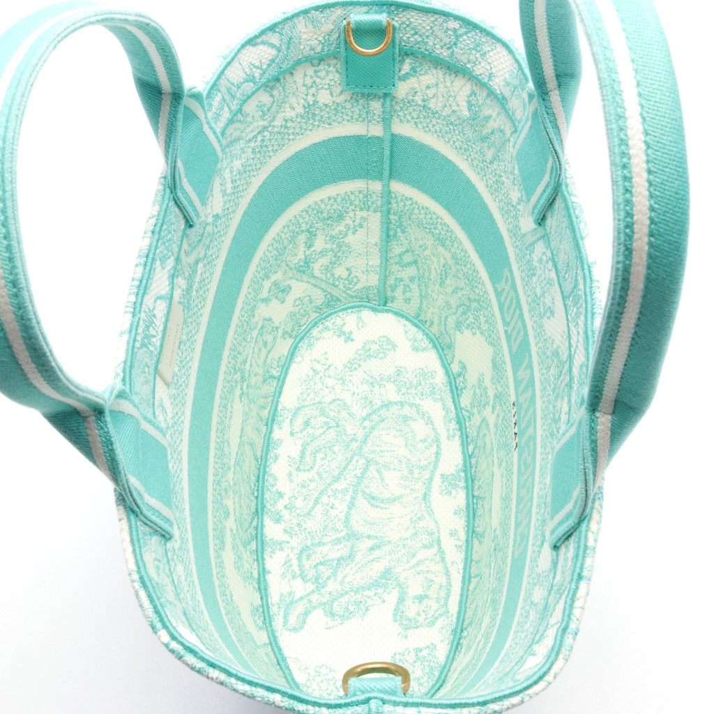Dior DIORIVIERA Pannier Chapeau Bag Toile De Jouy Embroidery Handbag Tote bag Canvas Emerald green White 2WAY