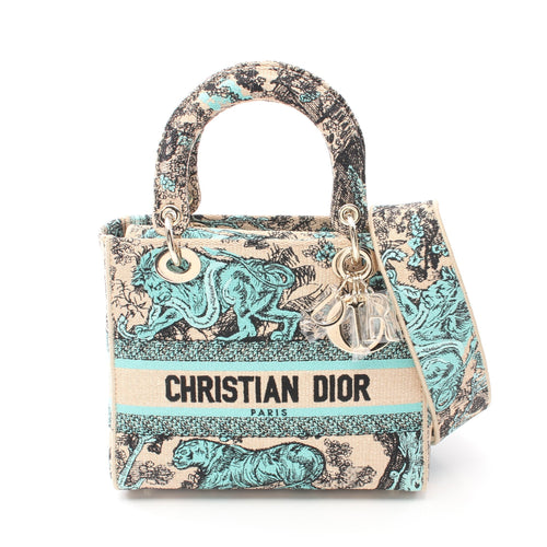 Dior LADY D-LITE Medium Handbag Canvas Beige Turquoise blue Black 2WAY