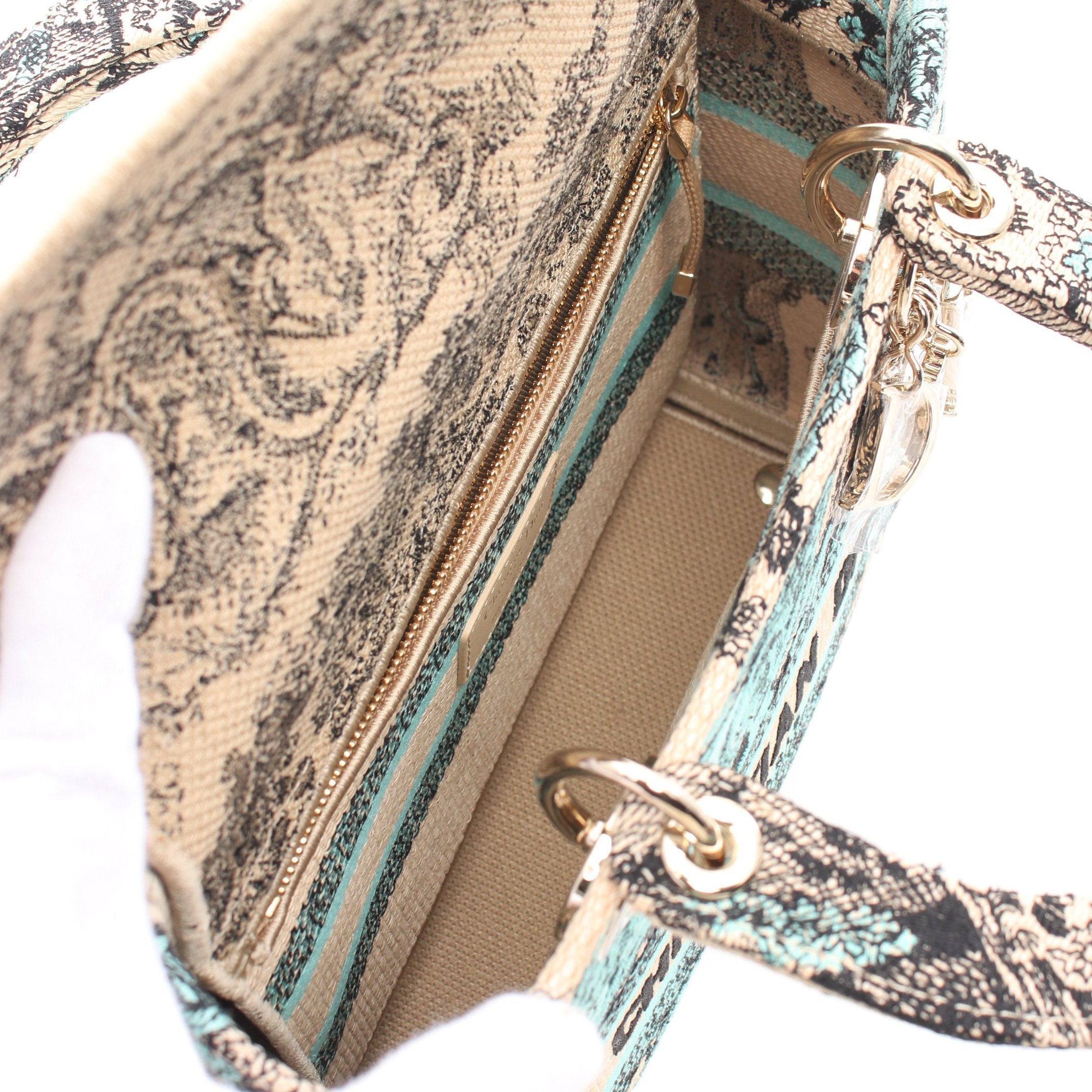 Dior LADY D-LITE Medium Handbag Canvas Beige Turquoise blue Black 2WAY