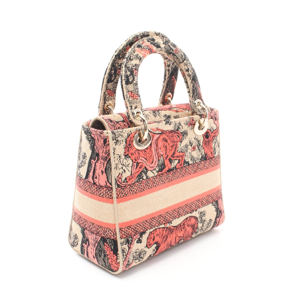Dior LADY D-LITE Medium Handbag Canvas Beige Orange red 2WAY