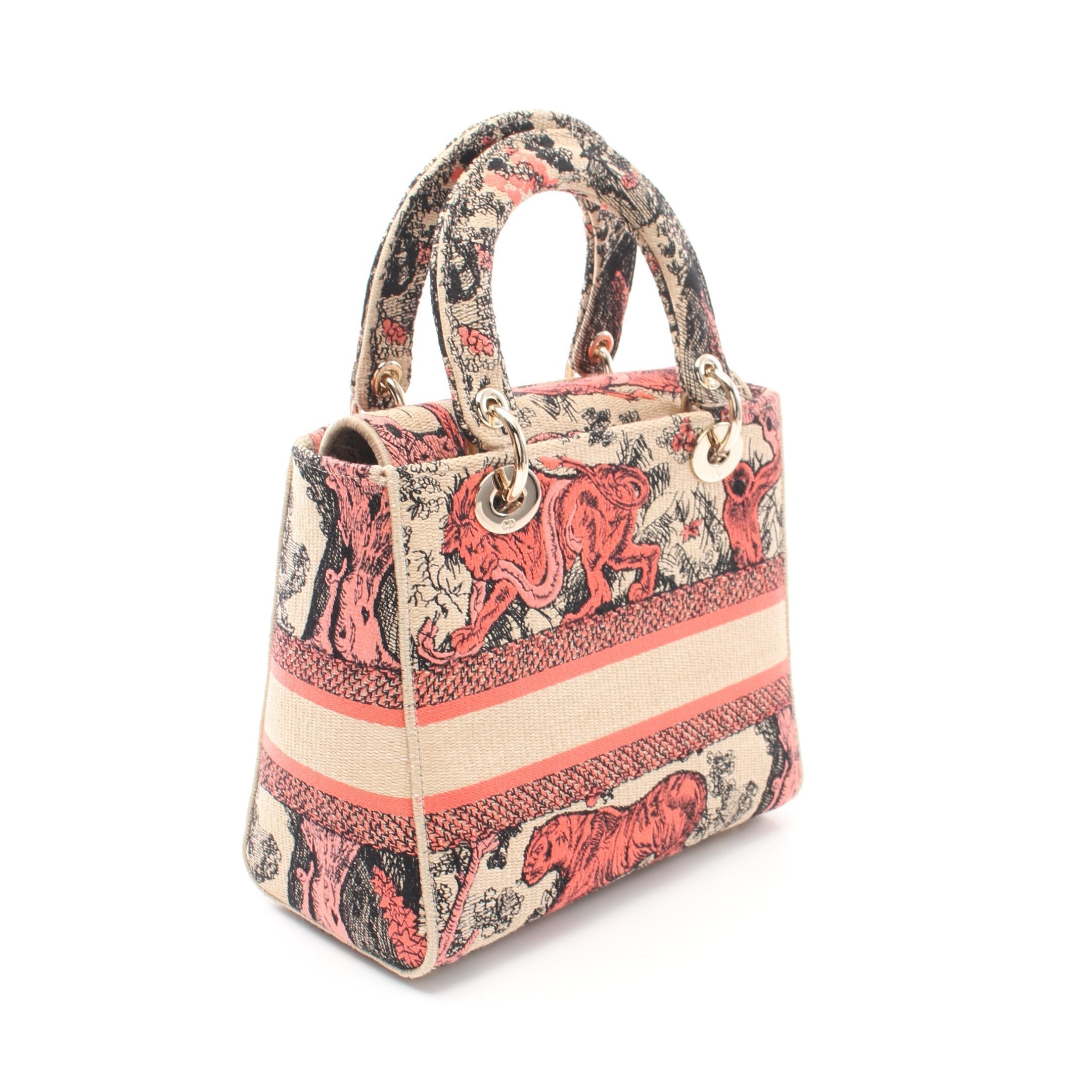 Dior LADY D-LITE Medium Handbag Canvas Beige Orange red 2WAY