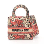 Dior LADY D-LITE Medium Handbag Canvas Beige Orange red 2WAY