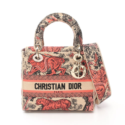 Dior LADY D-LITE Medium Handbag Canvas Beige Orange red 2WAY
