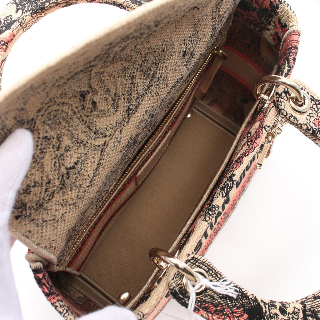 Dior LADY D-LITE Medium Handbag Canvas Beige Orange red 2WAY