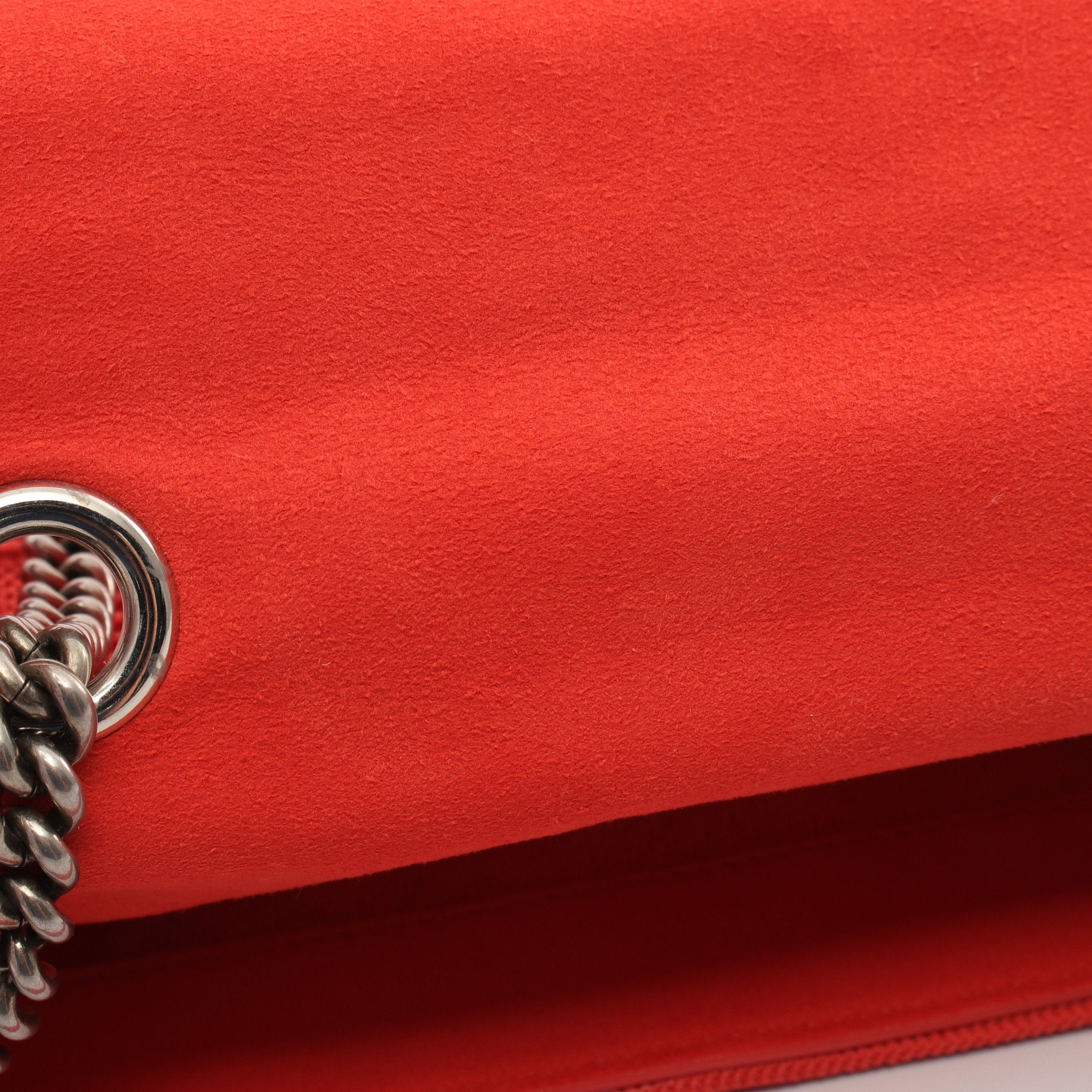 FENDI Bucket Chain Midi Zucca W chain shoulder bag Fabric Suede Orange red