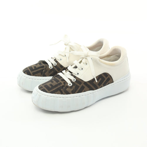 FENDI Zucca Force Low-top Sneakers Canvas Leather Brown White