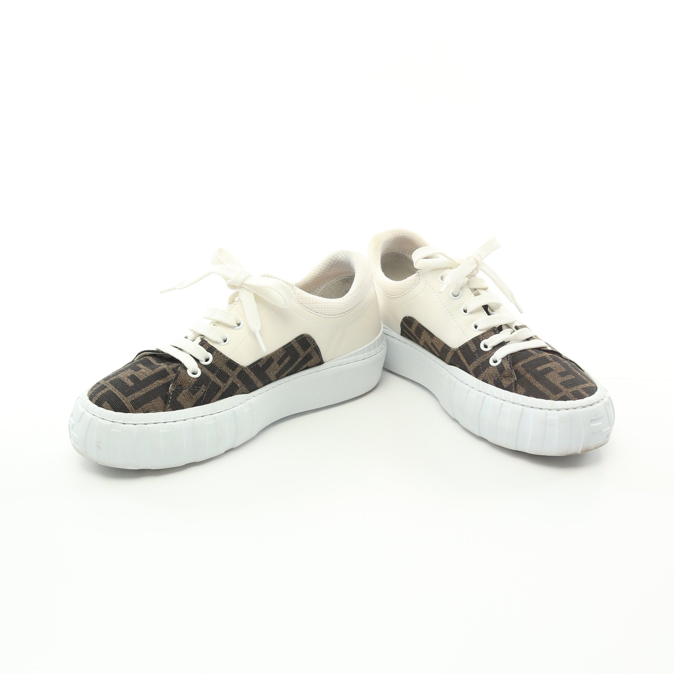 FENDI Zucca Force Low-top Sneakers Canvas Leather Brown White