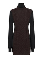Fendi High Neck Cashmere Midi Dress Dark Purple