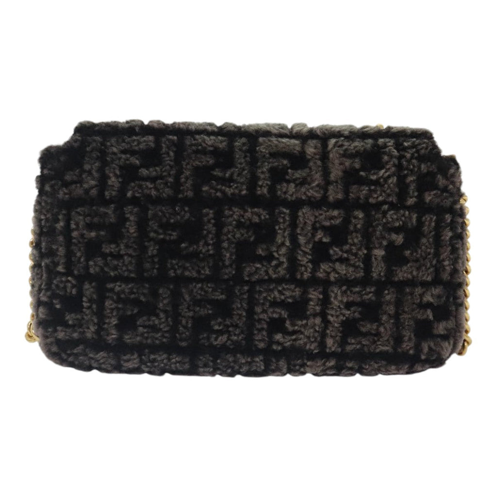 FENDI Zucca Canvas Chain Mamma Baguette Shoulder Bag Brown Gold93830S