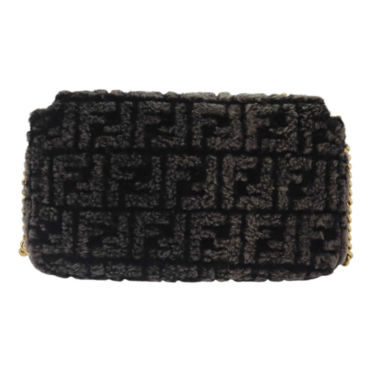 FENDI Zucca Canvas Chain Mamma Baguette Shoulder Bag Brown Gold93830S