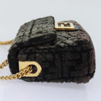 FENDI Zucca Canvas Chain Mamma Baguette Shoulder Bag Brown Gold93830S