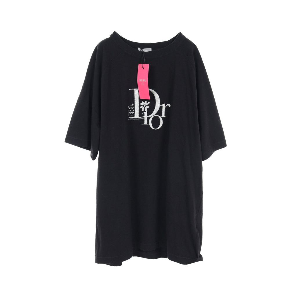 Dior DIOR * ERL T-shirt Crew neck Logo embroidery Cotton Black Damage processing