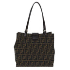FENDI Zucca Canvas Shoulder Bag Black Silver Brown93885