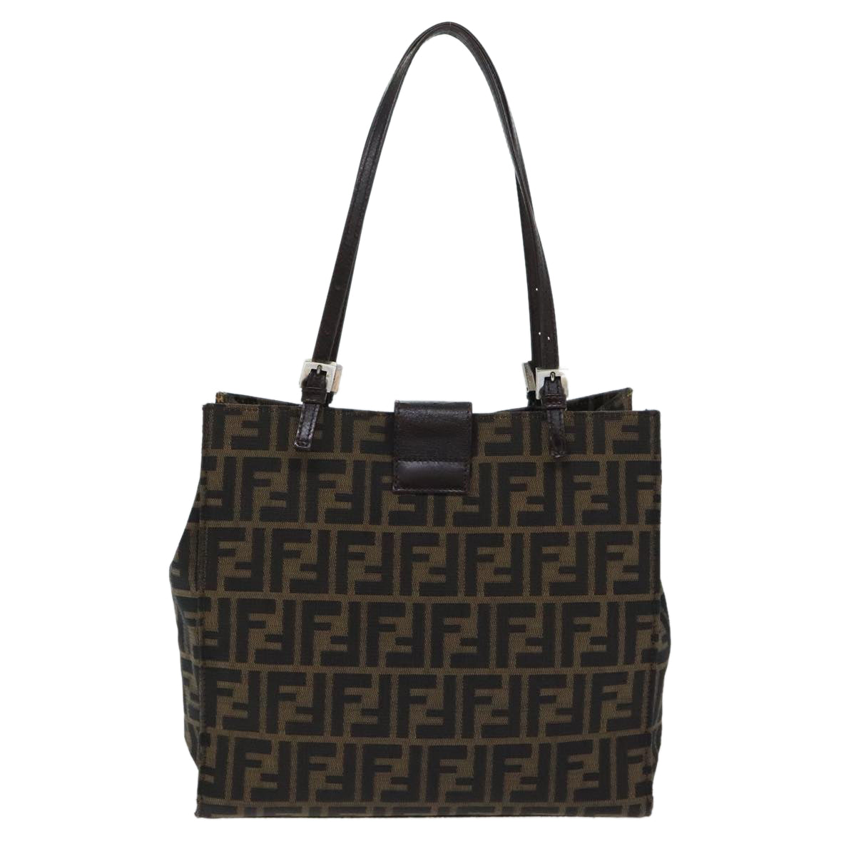 FENDI Zucca Canvas Shoulder Bag Black Silver Brown93885