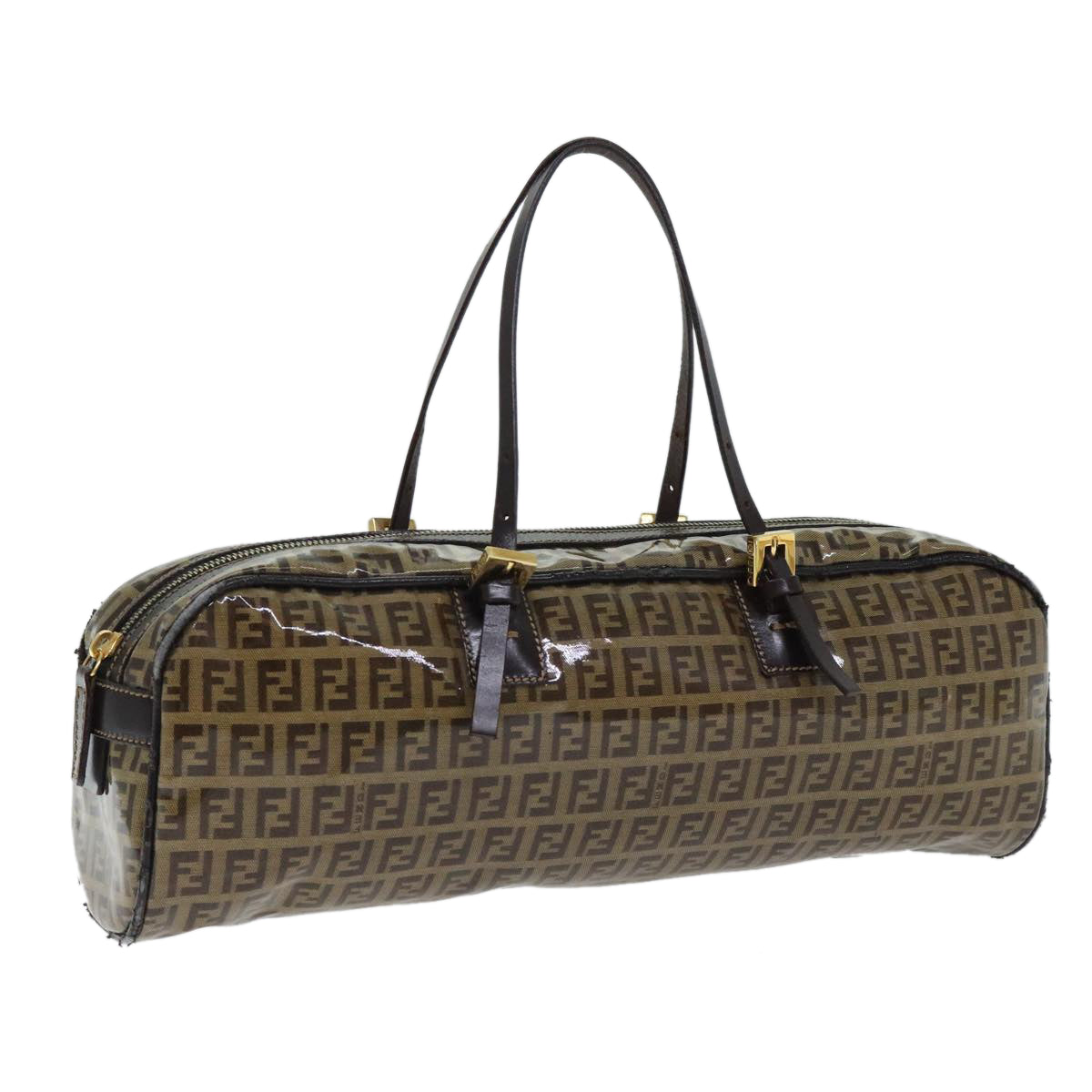 FENDI Zucchino Canvas Hand Bag Brown Gold93886