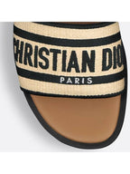 Dway Embroidered Cotton Raffia Slippers Natural Black Dior