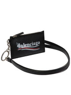 Balenciaga Wave Logo Strap Card Wallet Black