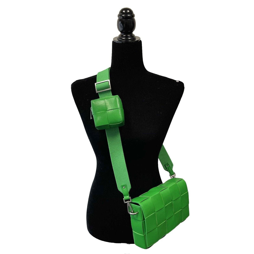 BOTTEGA VENETA NEW Parkeet Green Leather Cassette Crossbody w/ Coin Purse