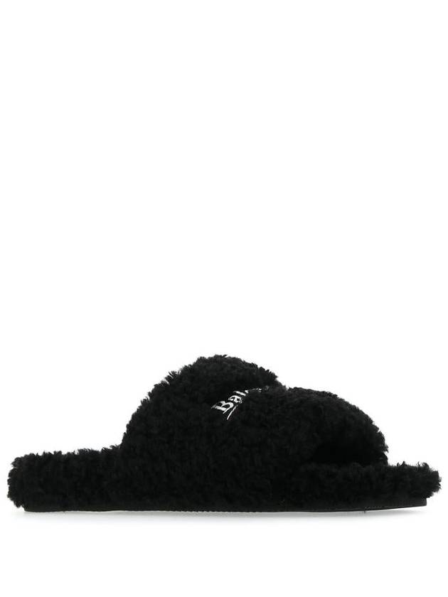 Balenciaga Furry Logo Slippers Black