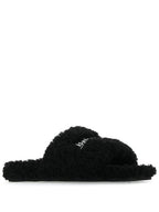 Balenciaga Furry Logo Slippers Black