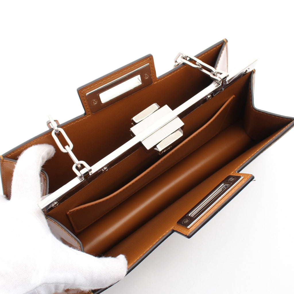 FENDI Peekaboo Cut Medium Chain shoulder bag Leather Light brown