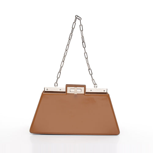 FENDI Peekaboo Cut Medium Chain shoulder bag Leather Light brown